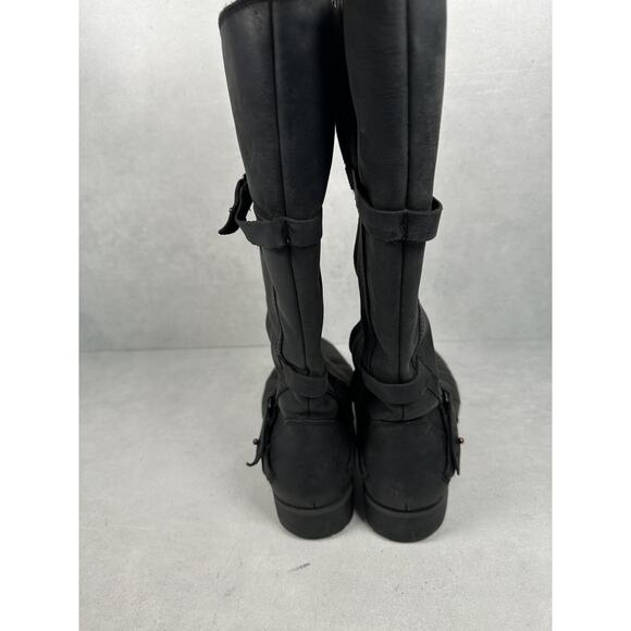 Teva Boots Womens 8 Black Waterproof Leather Tall Side Zip Buckle De La Vina - Picture 4 of 12